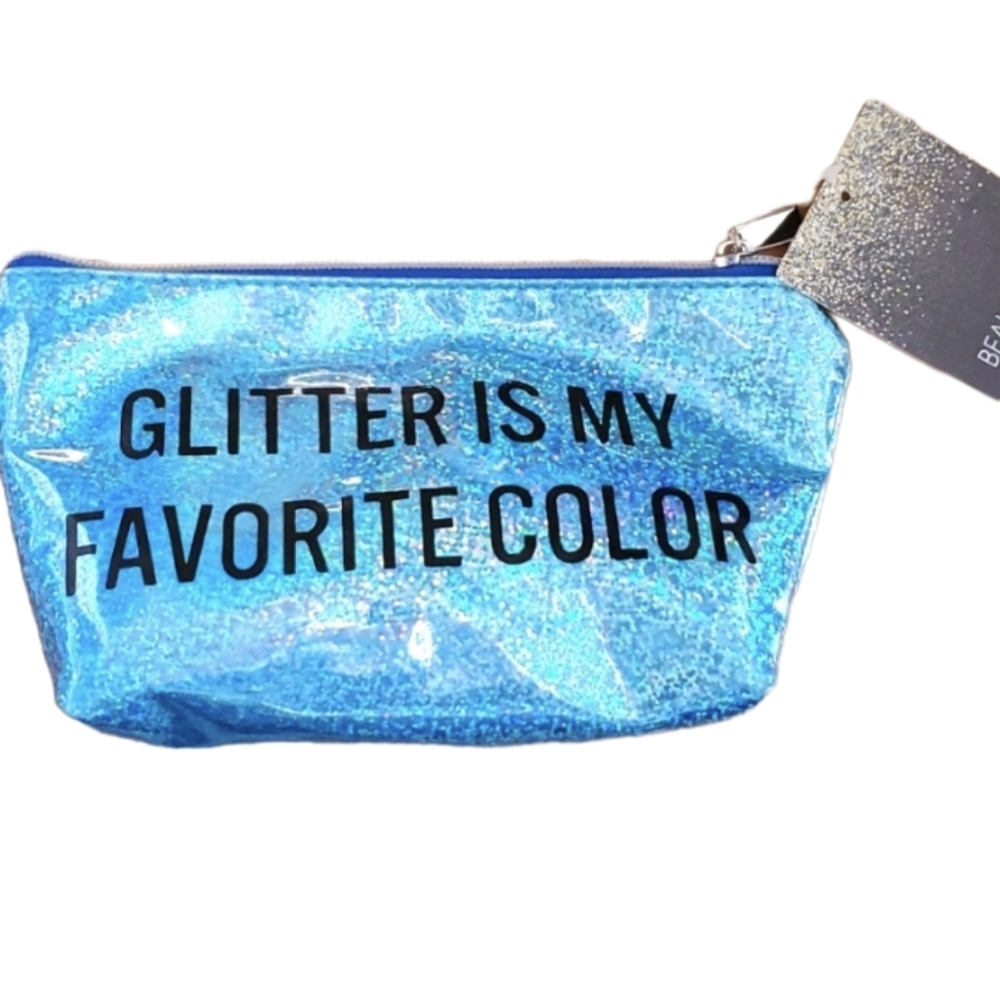 GLITTER‎ IS MY FAVORITE COLOR Small Turquoise Beauty Makeup Bag